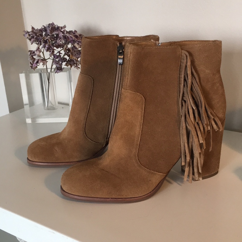 SOLD | Via Spiga fringe suede booties NWT